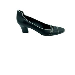 Farrutx Womens Classic Pump Cuban Heels Shoes Black Slip On Frayed Round Toe 9.5